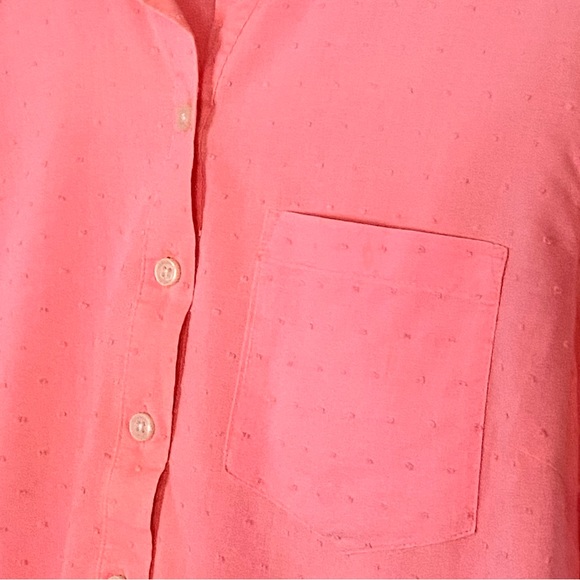 Old Navy Pink Neon Swiss Dot Popover Top Long Sleeve Semi Sheer Button Blouse L - Picture 5 of 16